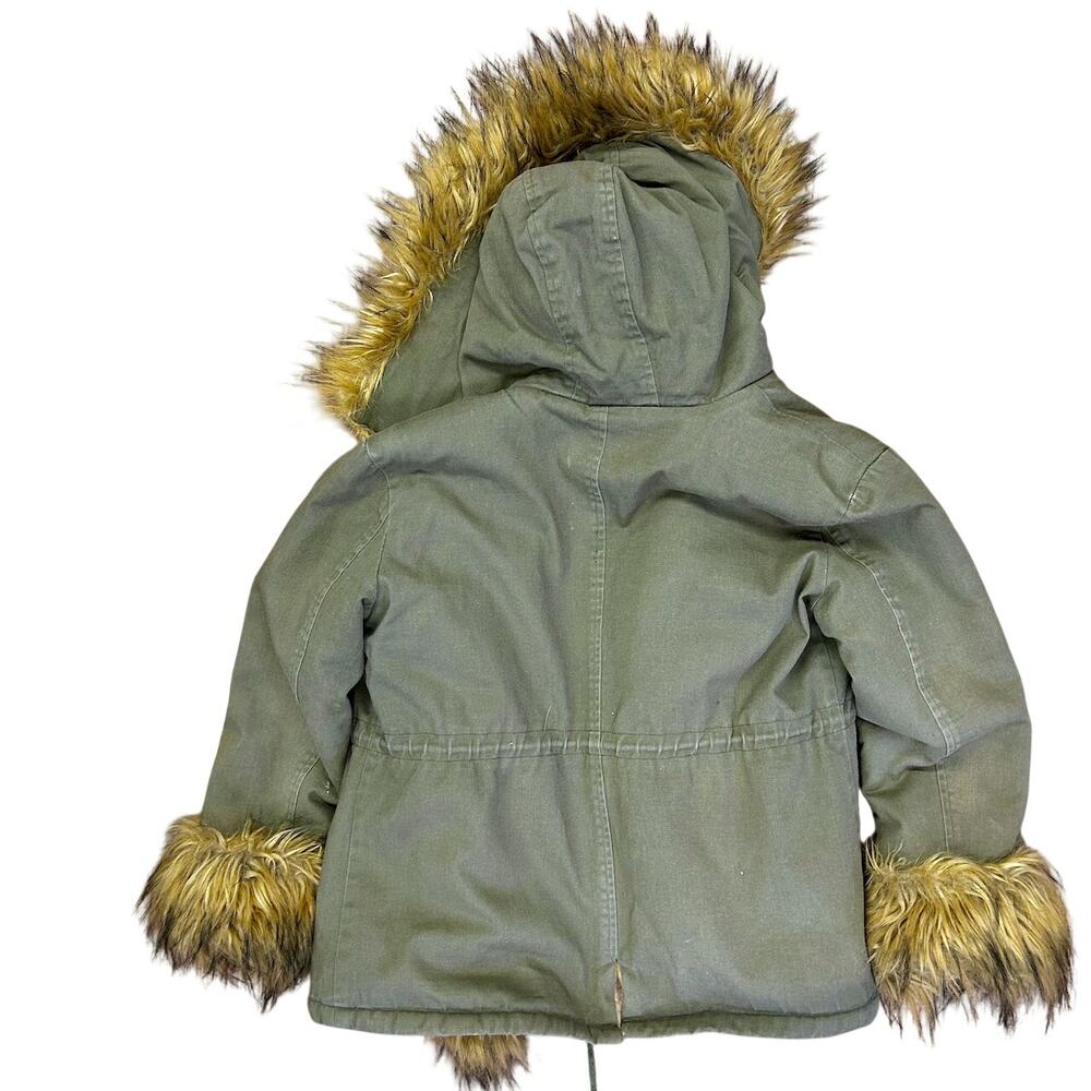 Vintage Olive Green Faux Fur Parka Coat Y2K Boho Festival Jacket Street Style - Picture 12 of 12
